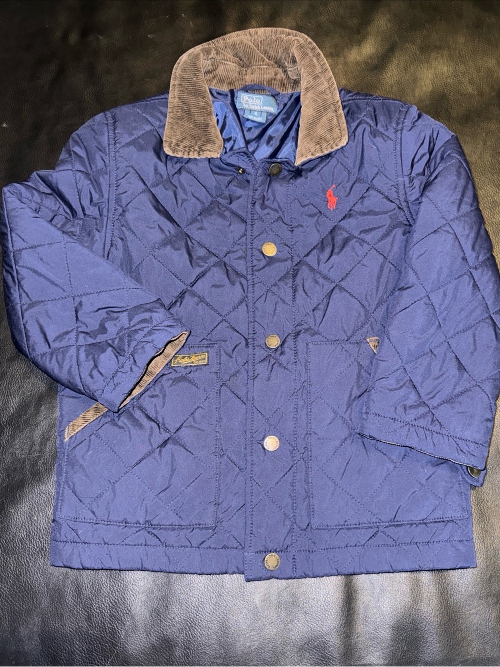 Polo Ralph Lauren Toddler Boys Navy Quilted Barn Jacket Corduroy Trim Size 6